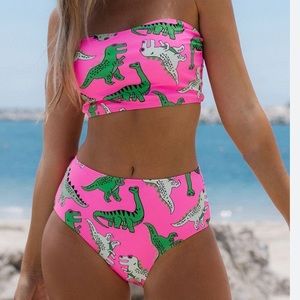 COPY - Kamoni Neon Pink Dinosaur
Print Bandeau High Waist Bikini